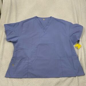WonderWink 4X Unisex Flex Scrub Top Short Sleeve Blue Medical Style 6016 New